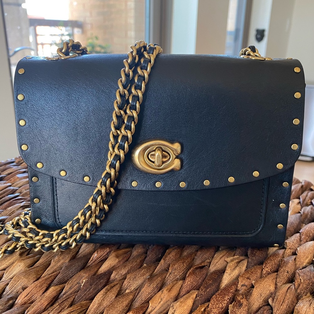 Coach black leather Parker bag with gold rivets